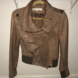 Brown leather bomber